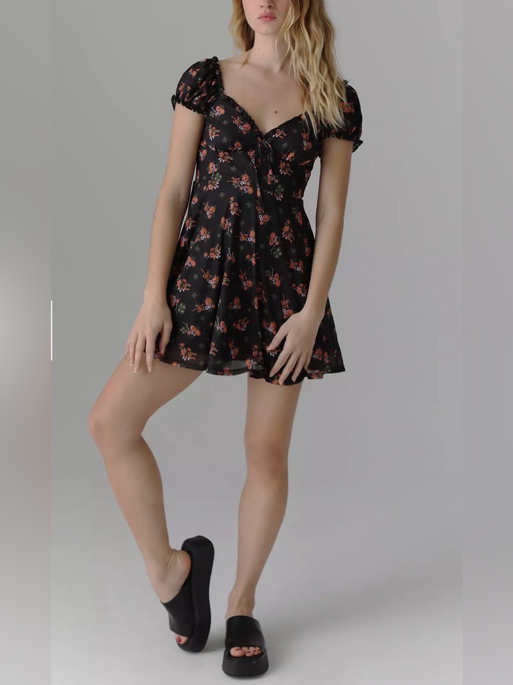 Urban Outfitters Audrey Printed Tie-Front Mini Dress in Black & Red
